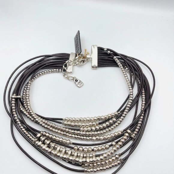 Uno De 50 OMARIBA Necklace Multi strand Leather layers cords beaded statement - Picture 6 of 16